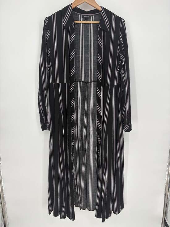 Torrid Tops - Torrid Striped Open Front Challis Maxi Kimono Duster 1X Black Lavender